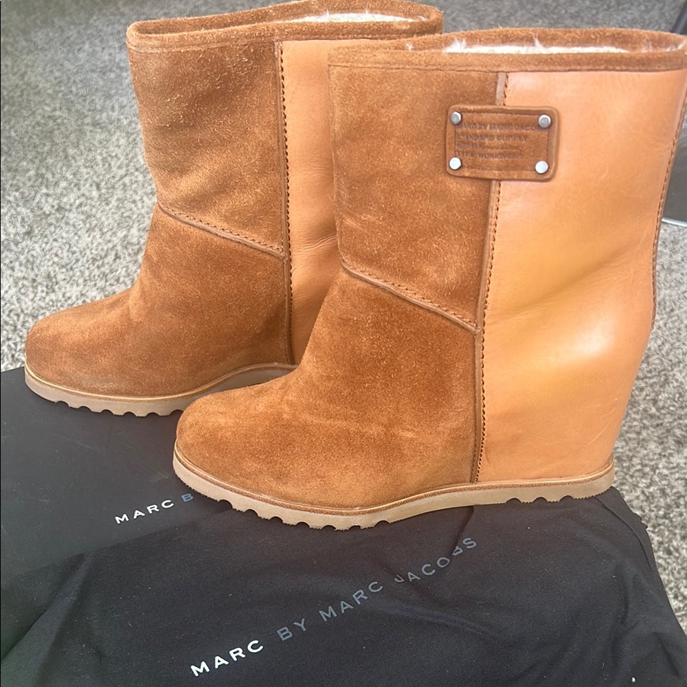 Marc by Marc Jacobs Suede Brown and Tan Wedge Boots